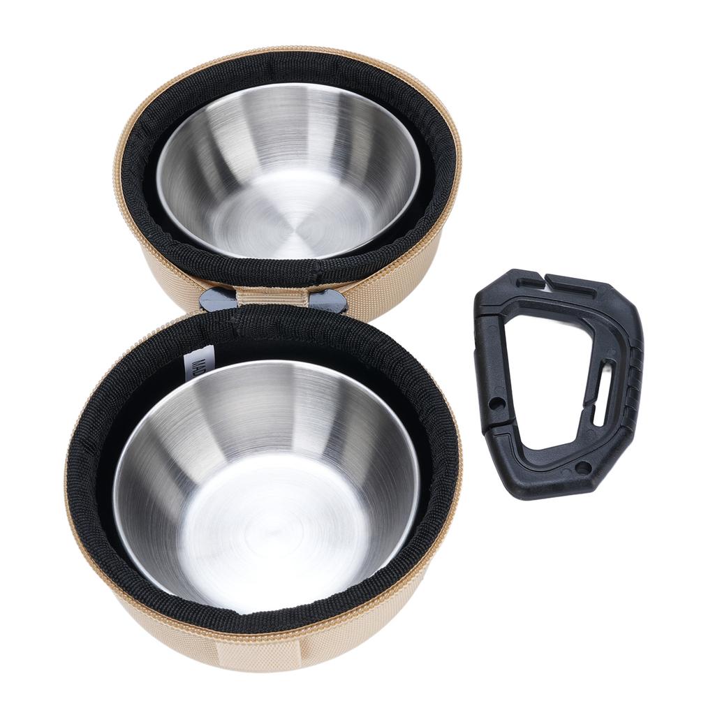 Foldable Dog Double Bowls Portable Stainless Steel Travel Pet Food Water Bowl with EVA Bag and Clip