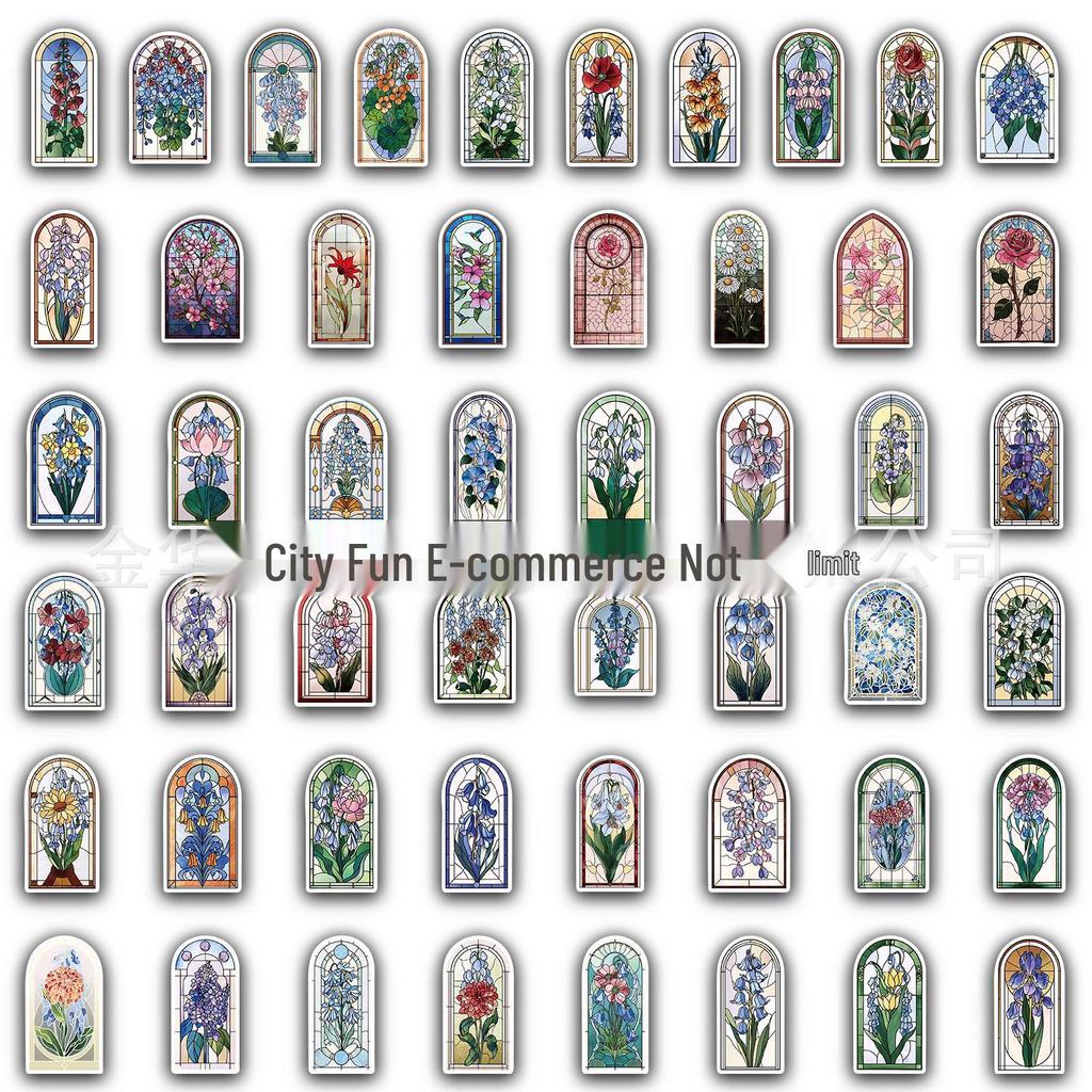 50-Piece Set: Colorful Flower Glass Stickers for Water Bottles, Phone Cases, and Laptops