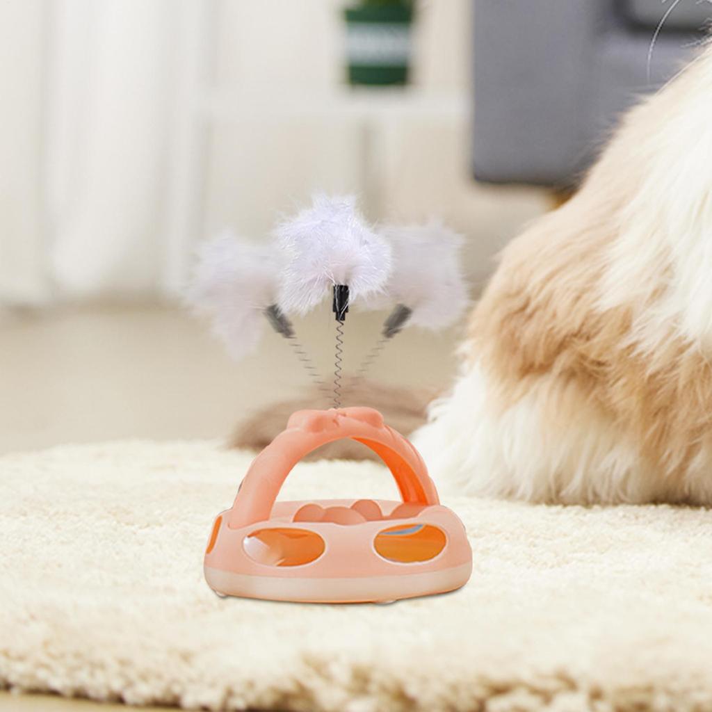 Katzen-Interaktionsspielzeug Puzzle Drehteller für Katze Kätzchen Jagdball mit Federn zur mentalen Stimulation Linderung von Langeweile Training