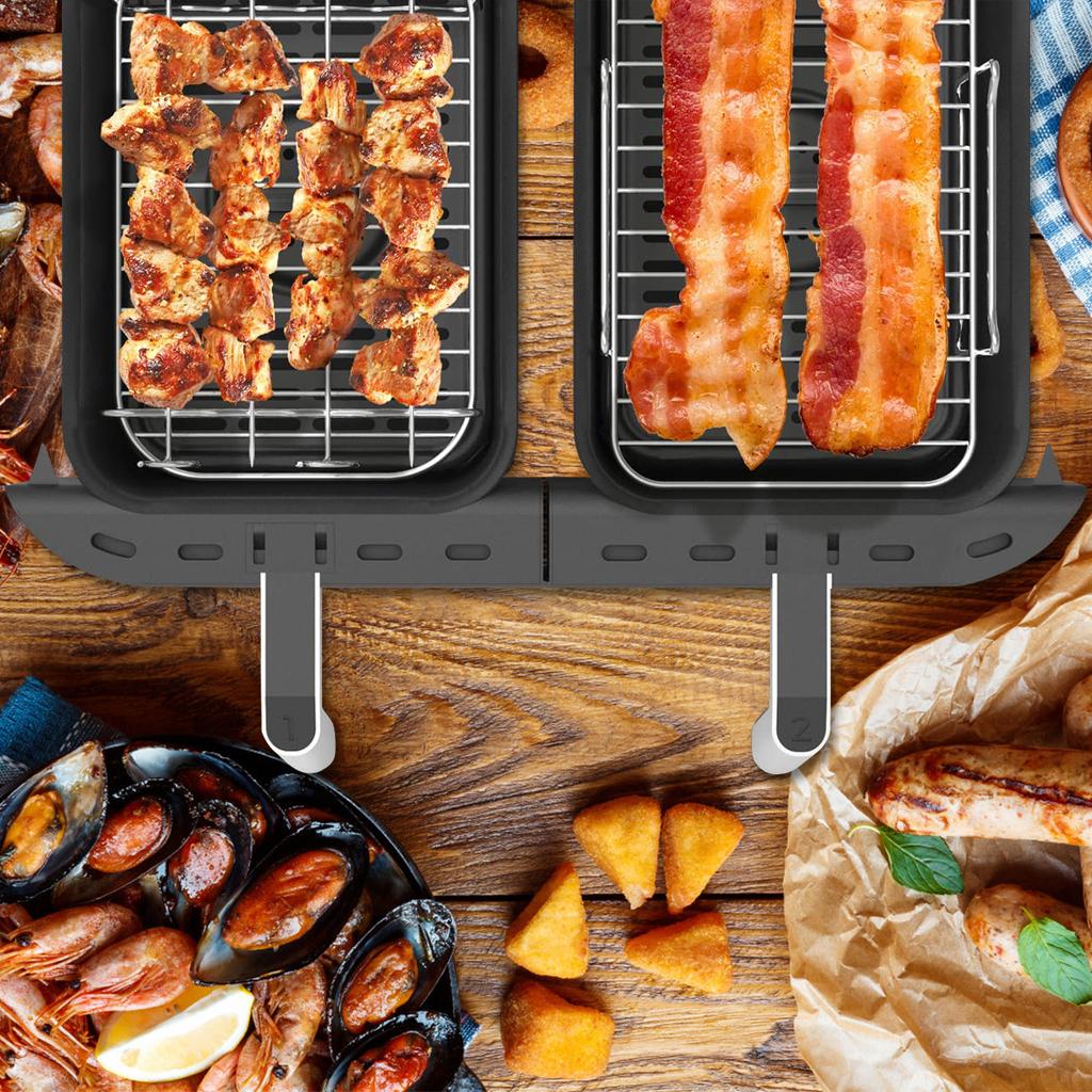 Edelstahl Heißluftfritteuse Grillrost Wiederverwendbar Antihaft Heißluftfritteuse Einlage Doppelschubladen Heißluftfritteuse Zubehör Set für Küche