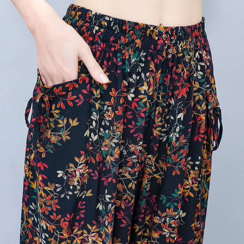 Letní kalhoty se širokými nohavicemi pro ženy Elegantní nadměrné velikosti Ležérní Elastický pas Sukňové kalhoty Vintage oblečení