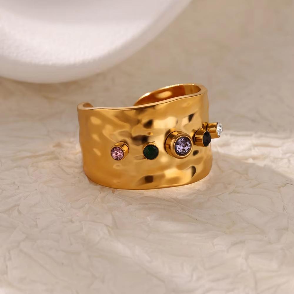 Colorful Zircon Rings For Women Gold Color Stainless Steel Colored Cubic Zirconia Ring Luxury Fashion Wedding Party Jewelry Gift