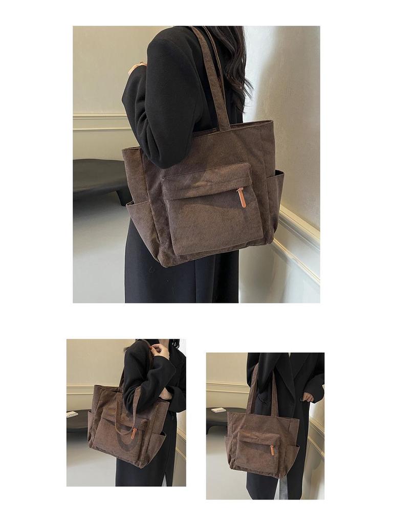 Corduroy Large Capacity Women's Shoulder Tote - Versatile for College & Commute