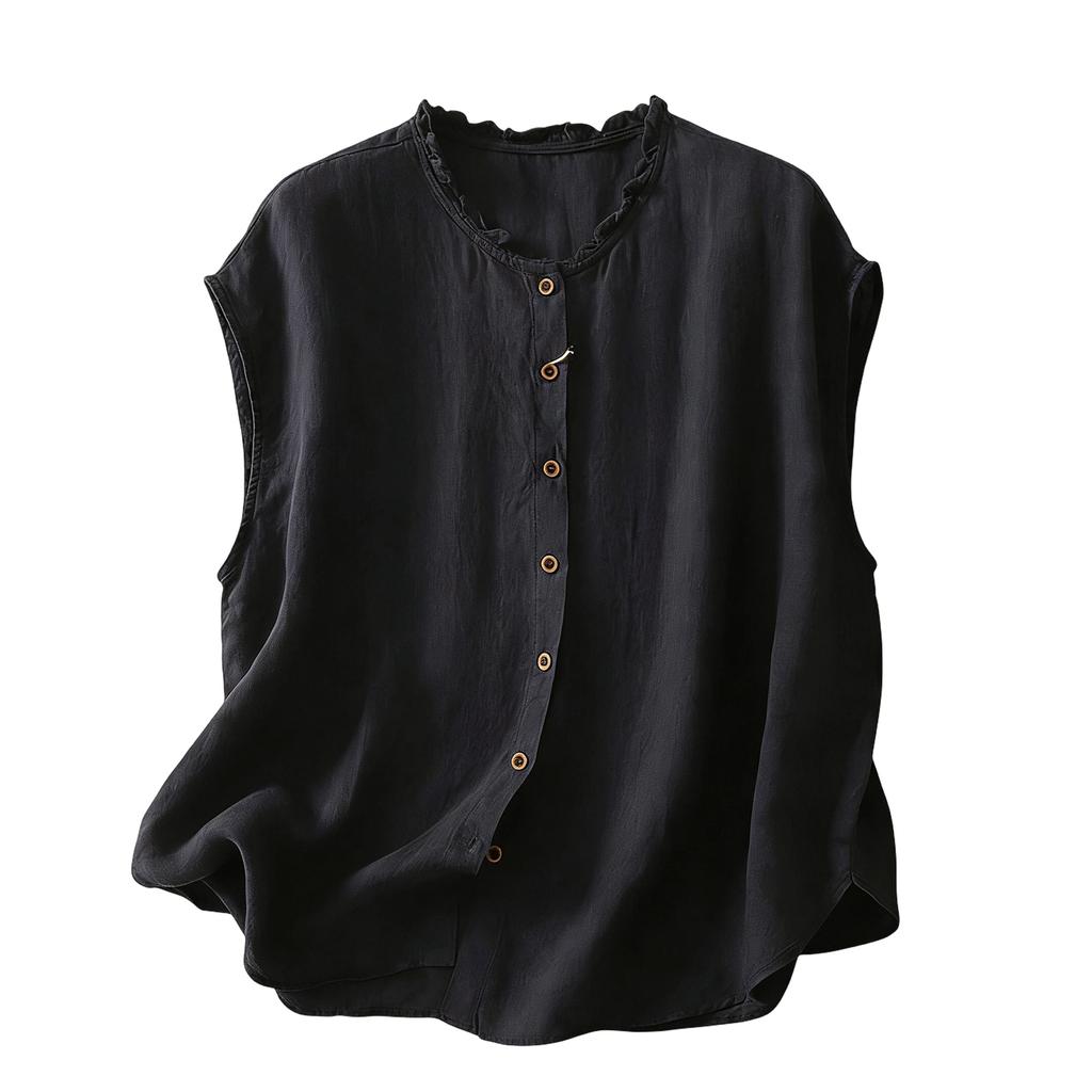 Women's Vintage Cotton And Linen Casual Loose Button-up Vest Top