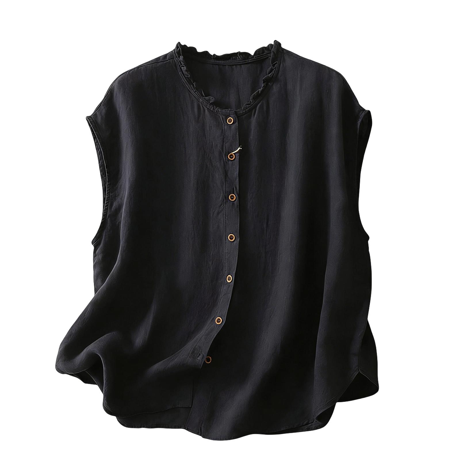 

Women s Vintage Cotton And Linen Casual Loose Button-up Vest Top M Темно-синій