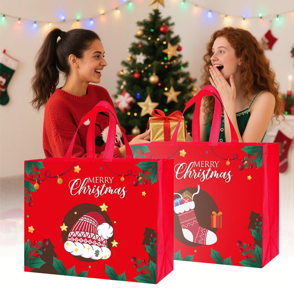 Handheld Gift Bag Christmas Non-woven Bag Portable Reusable Christmas Shopping Bag Eco-friendly Packaging Bag