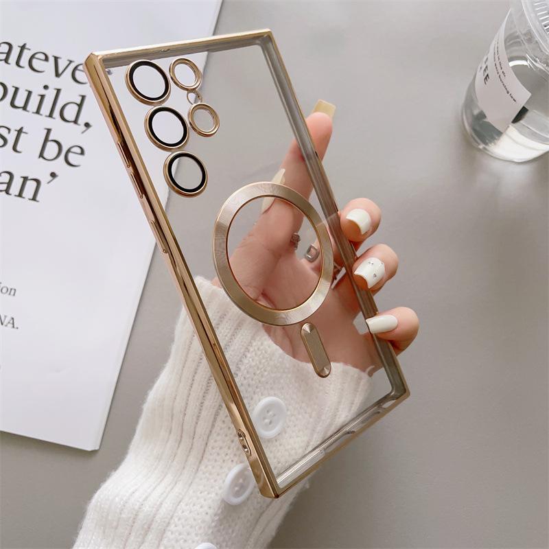 Transparent Plating For Case For Samsung Galaxy S22 S23 S21 Ultra Plus Wireless Charge Silicone Clear Cover Cases