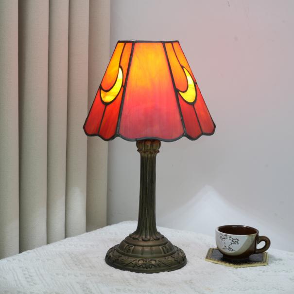 Modern moon Stained Glass Table Lamp Cute Small Bedside Lamps for Living Room Home,Unique Aesthetic Home Decor Girls Gift