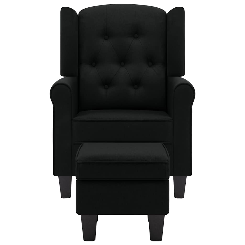 Armchair with Footstool Black Fabric