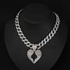 Hip Hop Diamond Heart Wings Pendant Necklace, European and American Cuban Chain Decoration Alloy Heart Shaped Men's Necklace