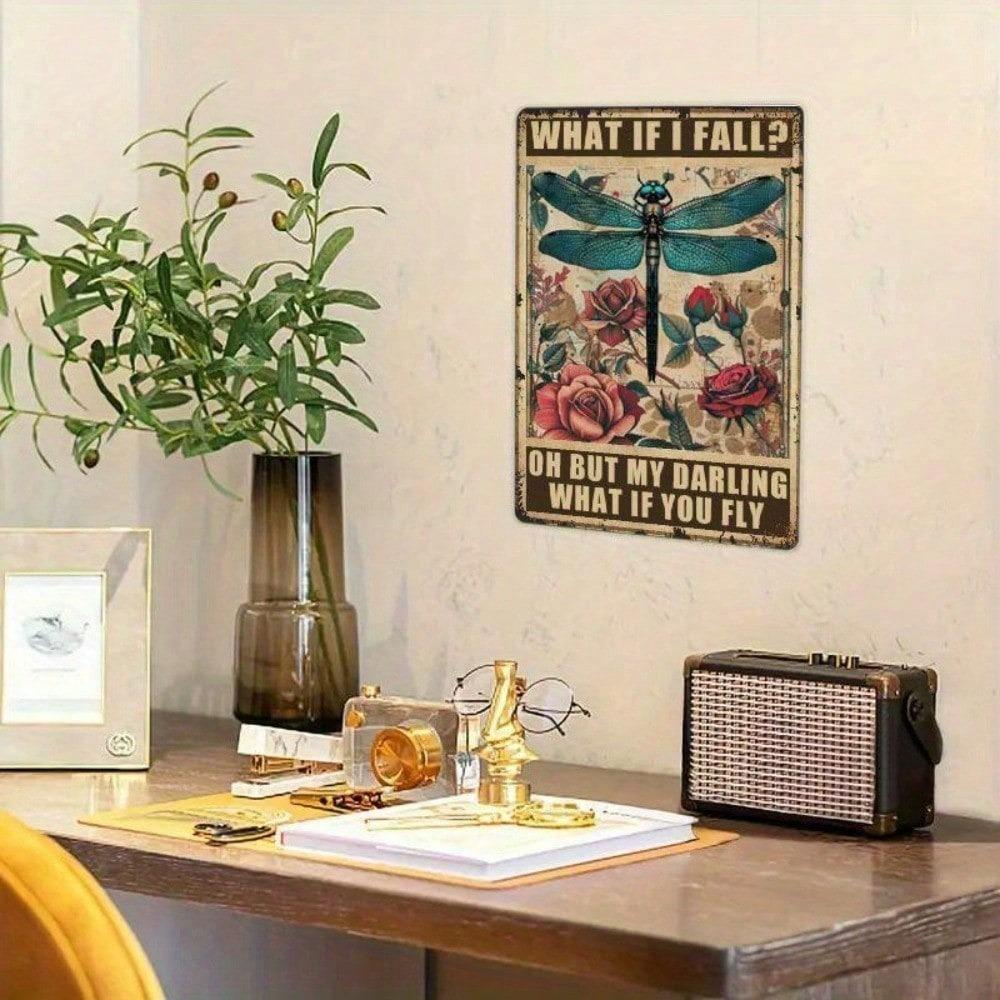 YNLLOOFD Vintage 8x12 Metal Tin Sign Dragonfly Art Wall Decor for Home Office
