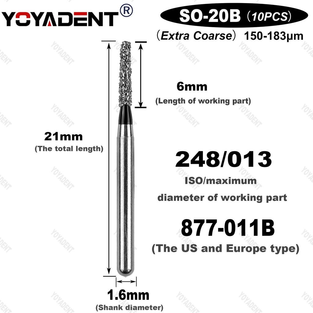 10Pcs/Pack Dental Diamond Burs SO Type Extra Coarse/Coarse/Standard Dentistry Drills For High Speed Handpiece Dia.1.6mm
