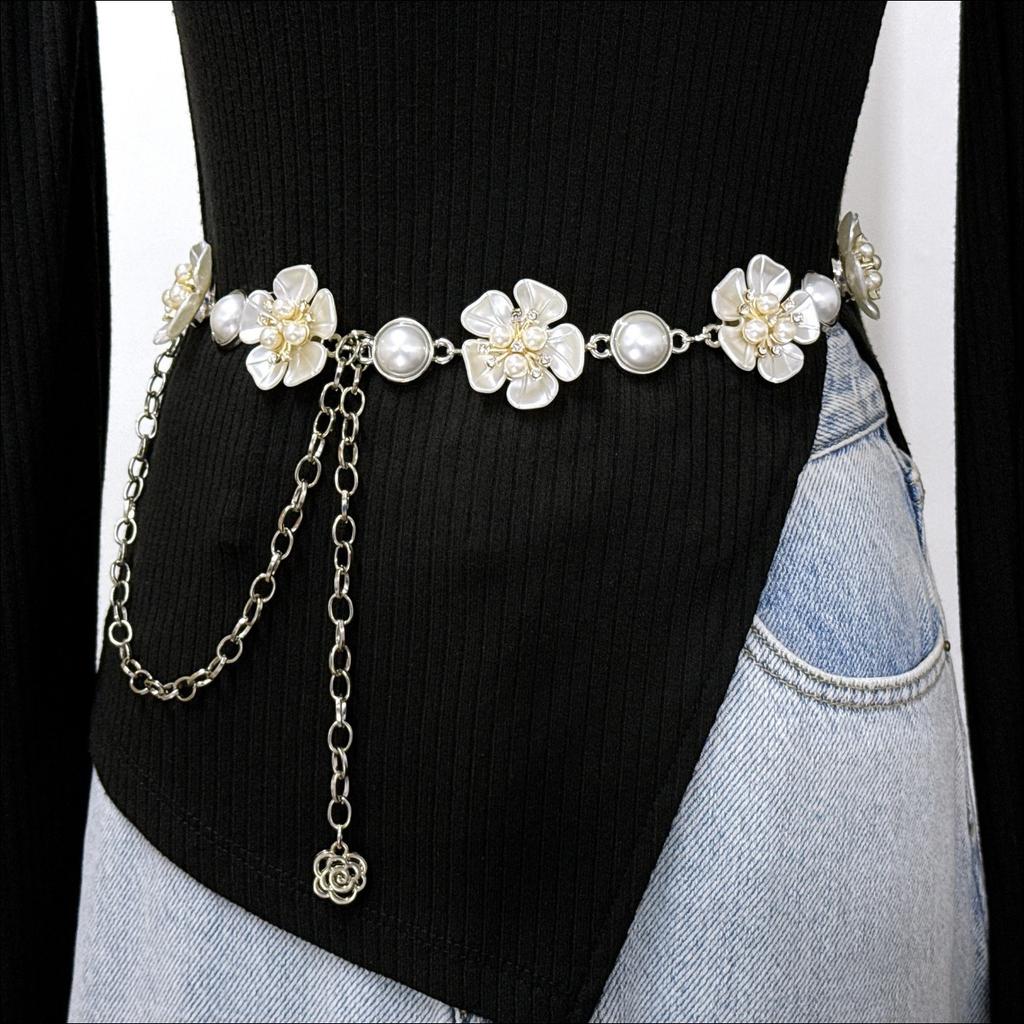 Flower Decorative Waist Chain Accessory Chain Ladies Dress Jeans Jacket Waist Chain