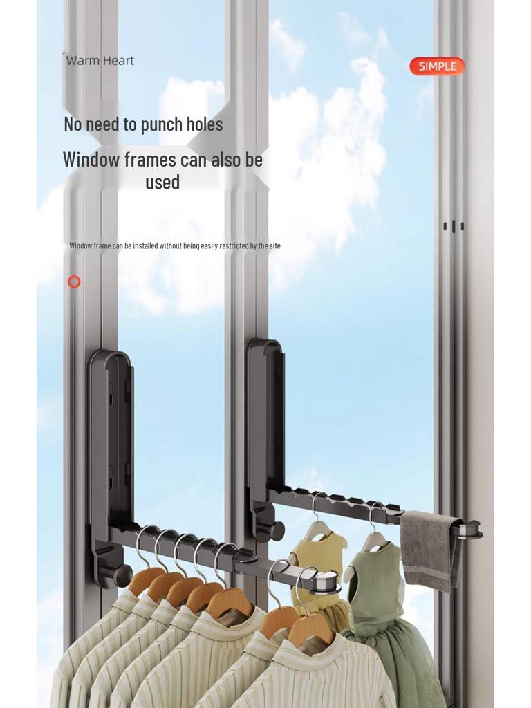 Punch-Free Wall-Mounted Retractable Clothes Drying Rack for Balcony or Window