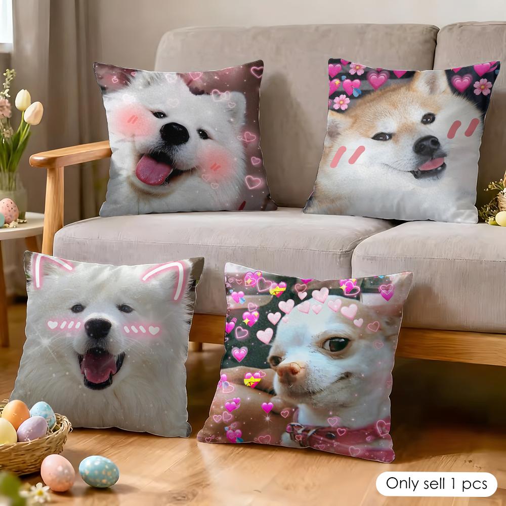 Cute Cat Dog Kawaii Gift Cushion Cover Silky Short Plush Invisible Zipper Dustproof Sofa Pillow Case For Home Decor