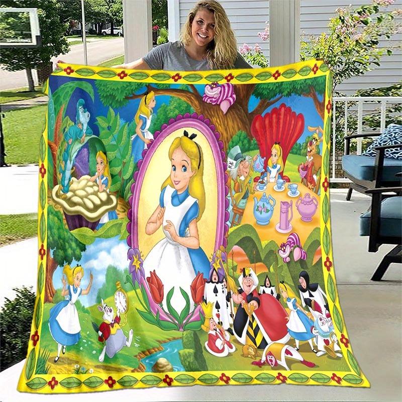 1pc Alice in Wonderland Printing Blanket Soft, All Season Throw for Living Room, Bedroom,Personalized Gift with Adorable Cartoon Design