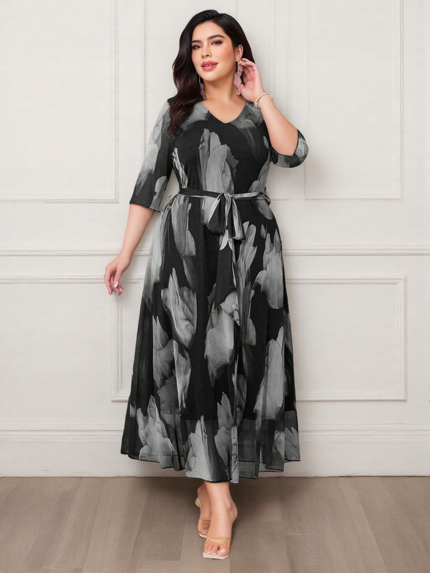 Шикарное богемное вязаное сетчатое платье большого размера, стройнящее - Французский корейский курортный стиль 1XL чёрный