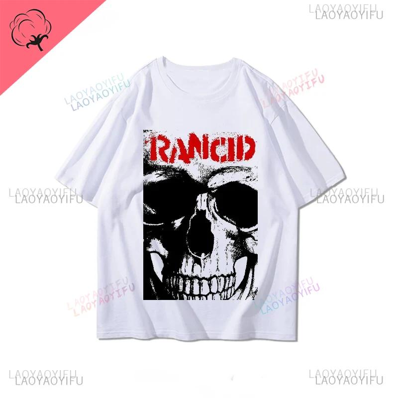 Rancid Band Short Sleeved Tshirt for Mens Summer American High Street Print Cool Pure Half Sleeves Trendy Printed Tshirt Top