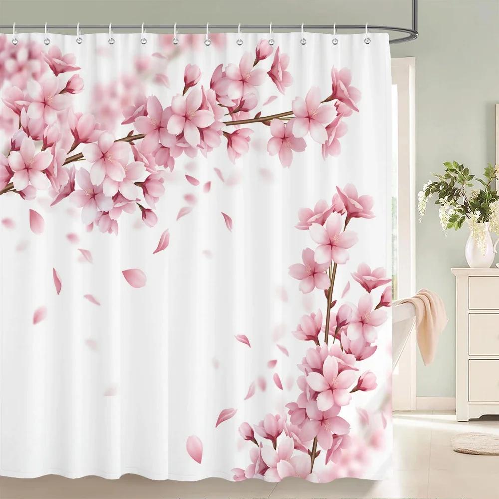 Flower Shower Curtain Bathroom Waterproof Polyester Shower Curtain Floral Printing Curtains for Bathroom Shower with Hooks