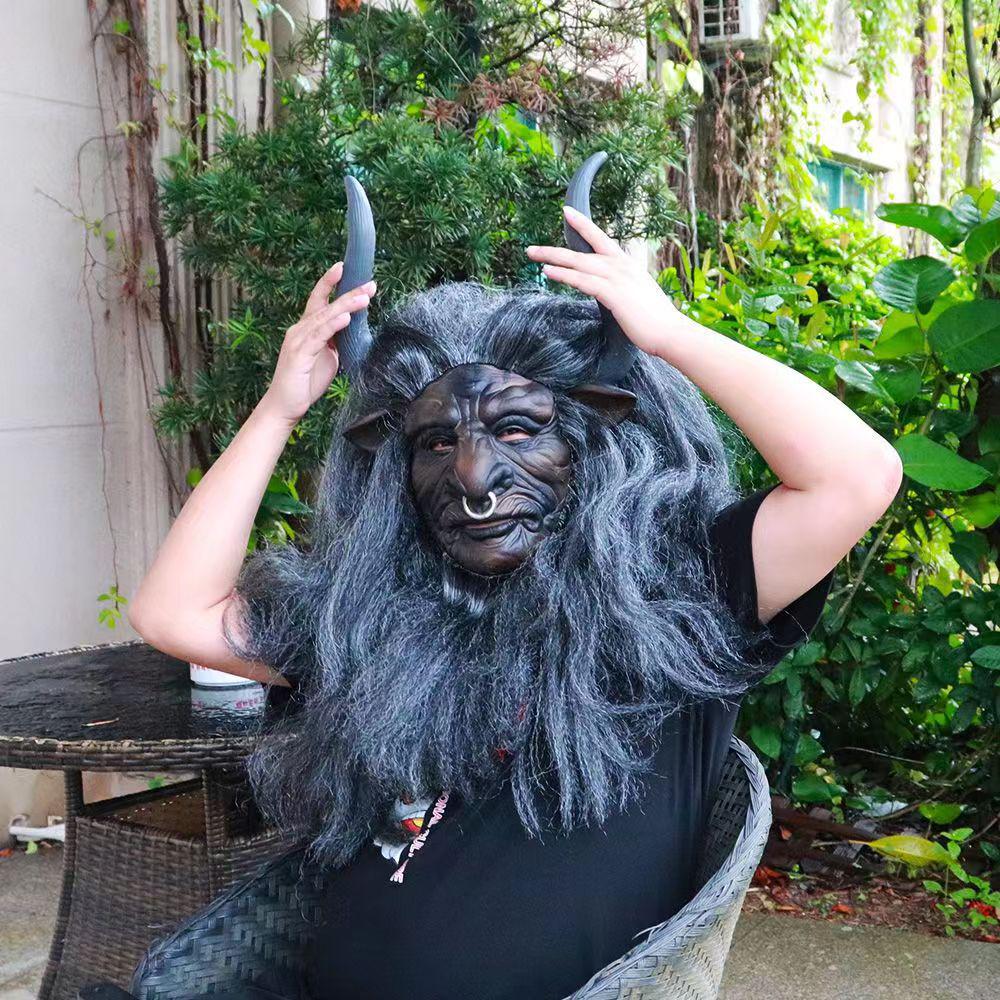 2023 Bull Demon King Black Latex Mask - Tough Guy Classic COS Prop Headwear TD-0624