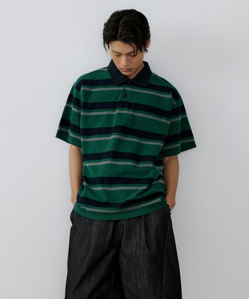 ENDOOR Vintage Pk Stripe 1/2 Polo Shirt (Vtg Green)