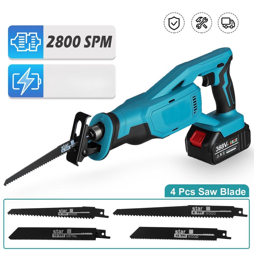 1500W 388VF Wood Metal Cutting Tool For 18V Battery Electric Cordless Reciprocating Saw with 4 Blades Saber Saw