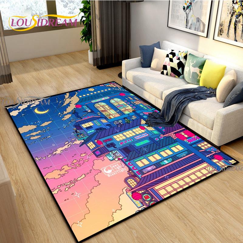 Japanese Anime Night Scene Rugs Child Game Floor Mat Alfombra Cartoon Carpets Modern Home Living Room Decor Washable Floor Rug