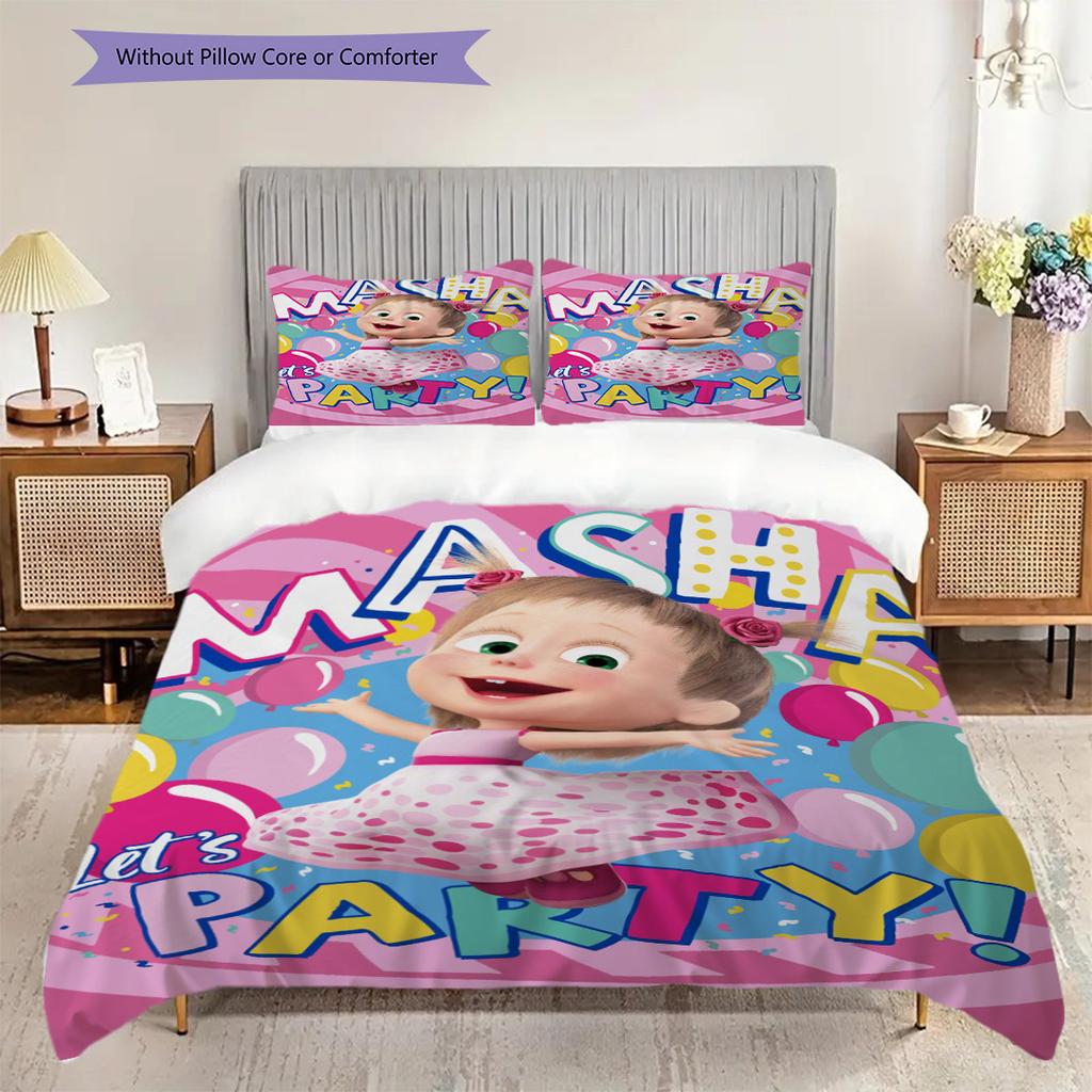 Russian comedy animation Masha and the Bear Comfortable Duvet Cover and Pillowcases (1 duvet cover + 2 pillowcases, duvet insert not included) T4