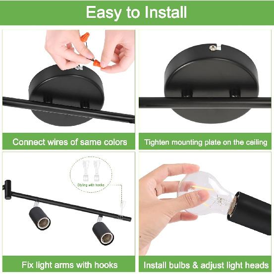 Kimjo 6-Light Track Lighting Fixtures Ceiling, Flush Mount Black Track Light Kit with Rotatable E26 Light Heads, Directional Kitchen Ceiling