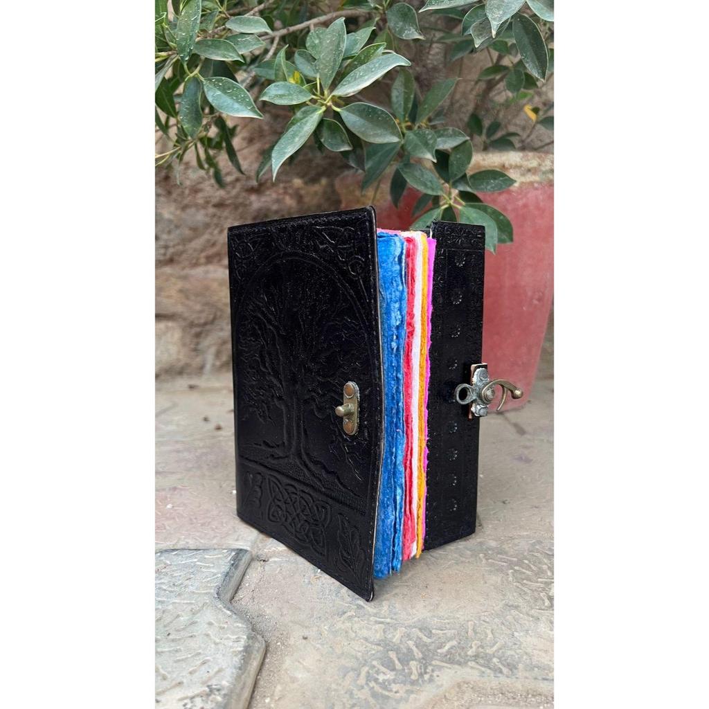 Triple Moon Leather Journal: Embossed Stone Diary, Colorful Paper