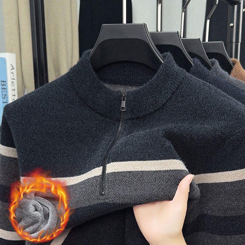 Dad's Warm Winter Knit: Mink Velvet Zipper Sweater, Plus Velvet for Middle-Aged & Elderly Men