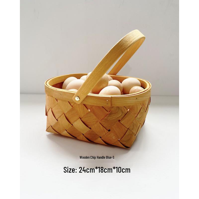 Compact Bamboo and Rattan Woven Picnic and Storage Basket for Fruits, Bread, and Eggs