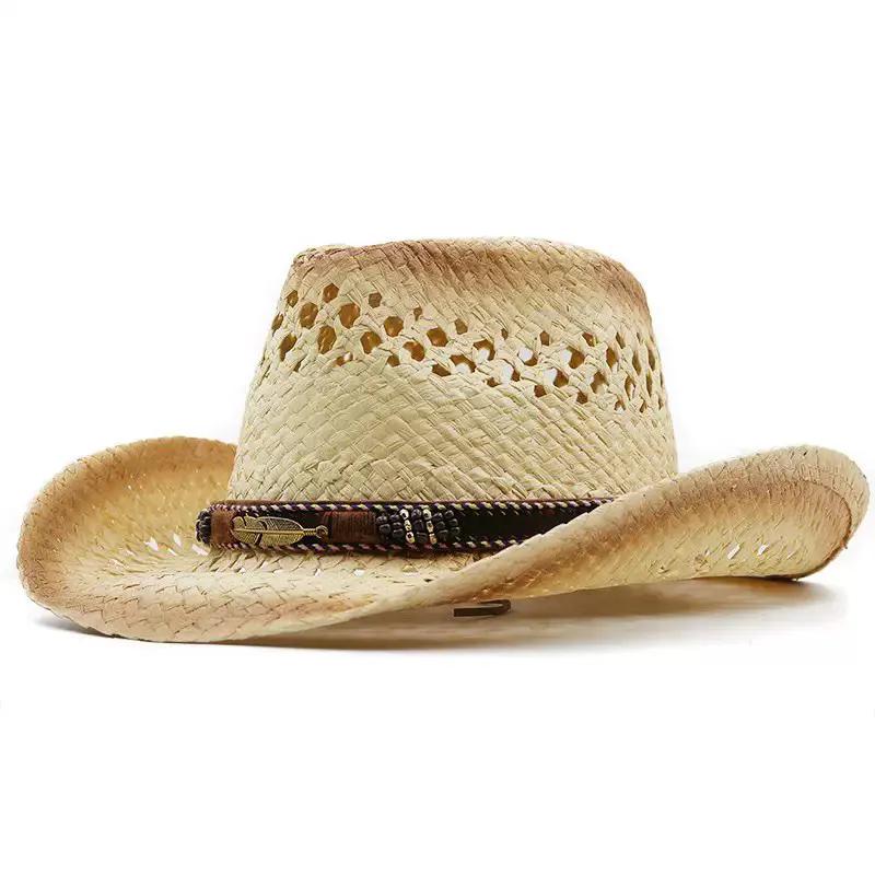 Panama Soft Handmade Cowboy Straw Hat Summer Men Women Hollowing Out Beach Hats Outdoor Travel Sun Protection Hat