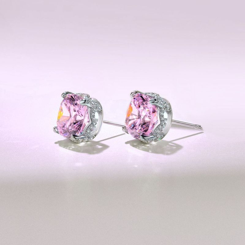 Brincos Cor S Brincos de Tarraxa Mulheres Nupcial Noiva Senhoras Alto Padrão 10 * 10Mm Rosa Diamante de Alto Carbono Brincos Joias Stud de Luxo