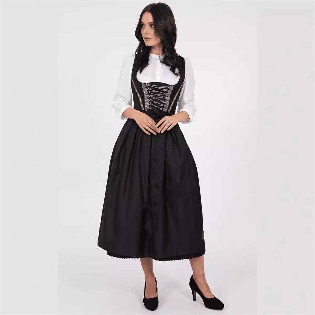 Abito Tradizionale dell'Oktoberfest Donna Costume Dirndl con Grembiule, Corpetto Allacciato e Gonna Midi per Esibizioni sul Palco e Abbigliamento da Festival