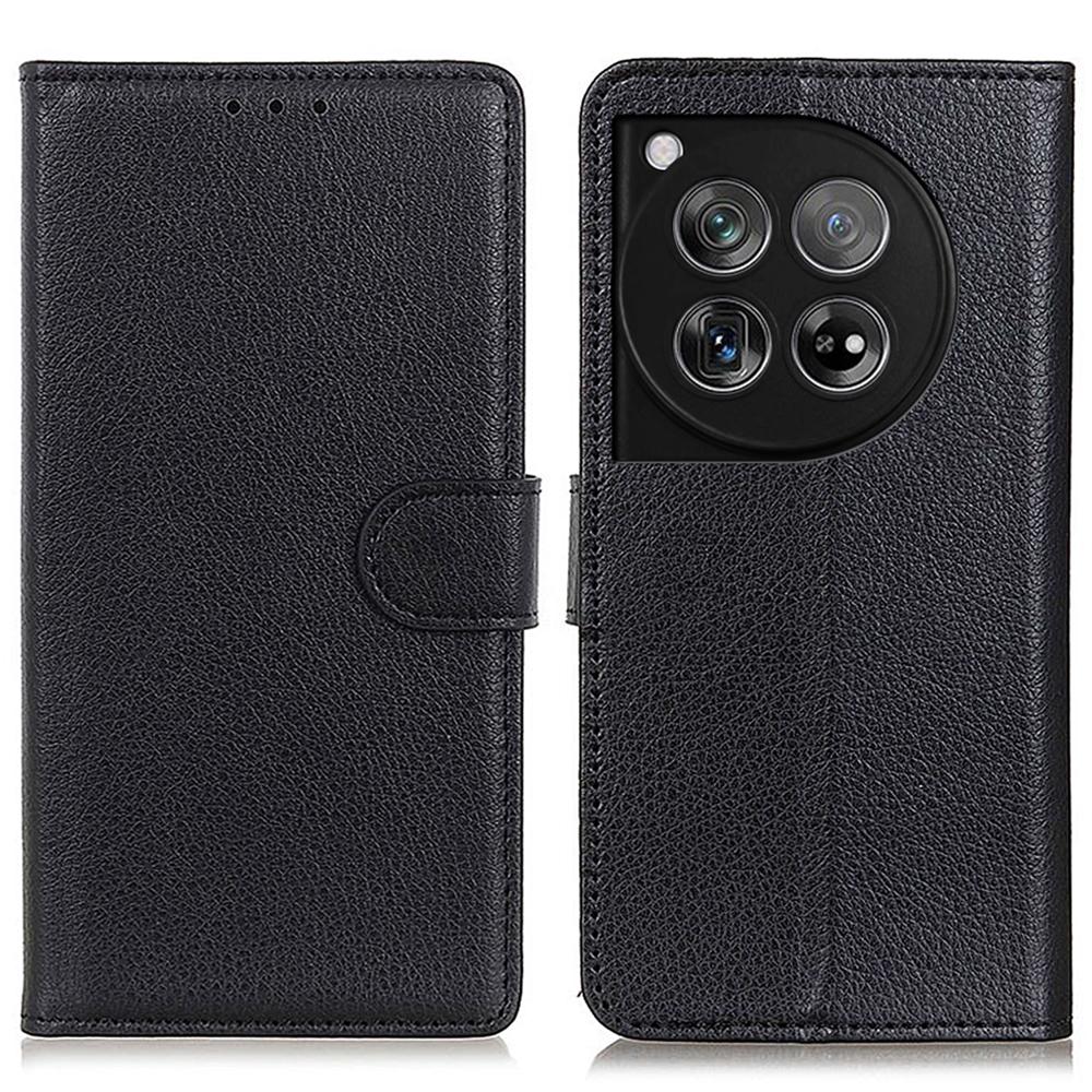 

For OnePlus 12 5G Classic Litchi Grain Leather Case Phone Wallet Cover Black
