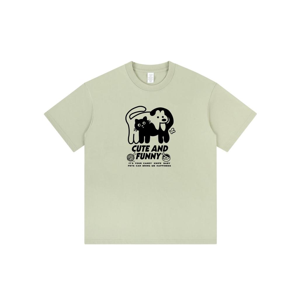 2024 Trendy Cartoon Cats & Dogs Print Unisex Cotton T-Shirt