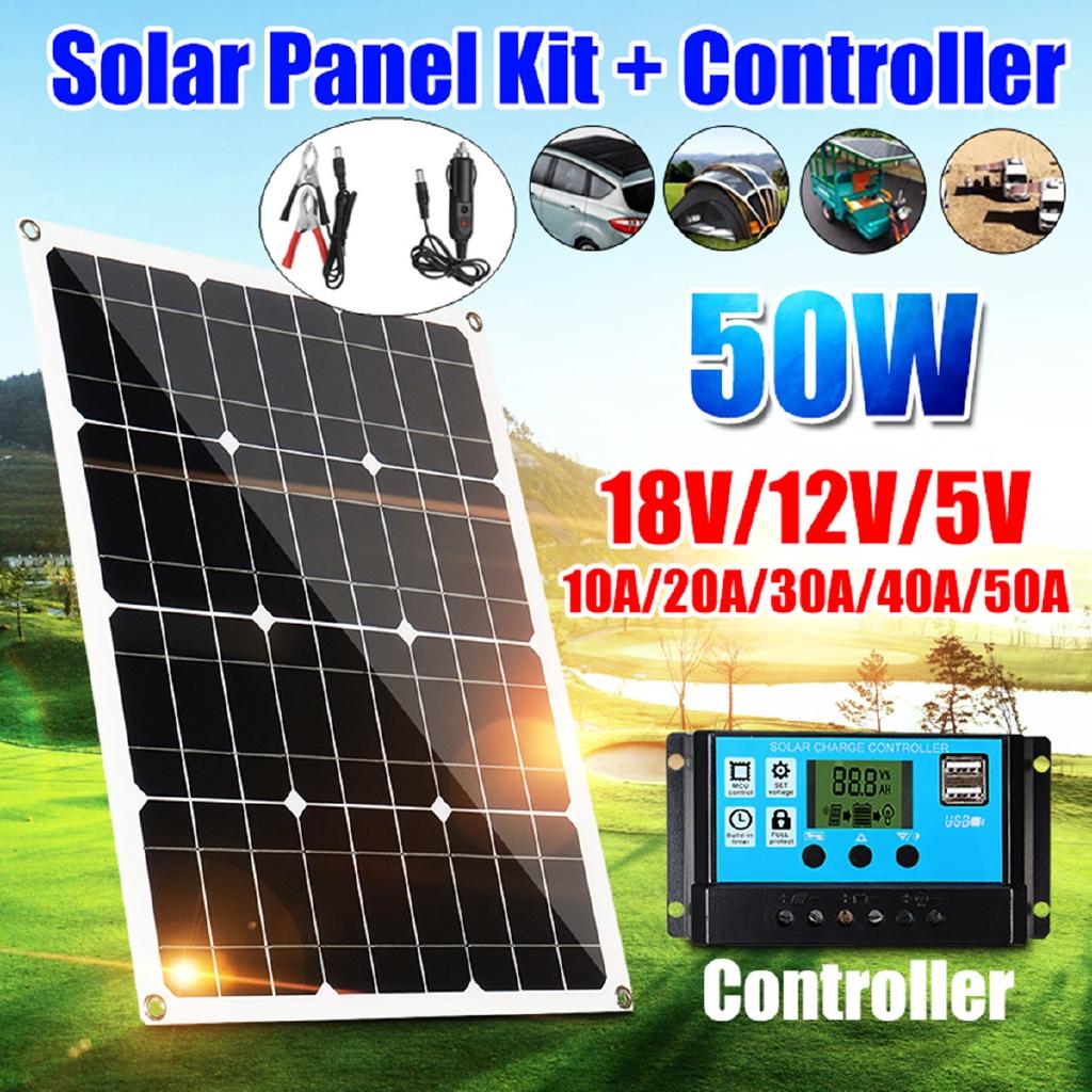 50W 18V 5V 10-50A Monocrystalline Solar Panel Battery Charger RV Motorhome Boats