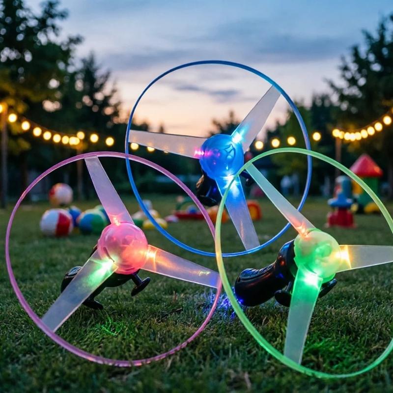 Pull-string Led Flashing Flying Saucer Toy, Light Up Ufo Spinning Disc, Outdoor Interactive Hand-powered Flying Toy For Kids
