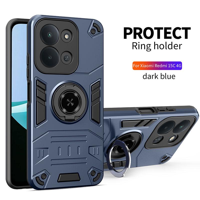 

Для Xiaomi Redmi A5 A4 A3 15 15C 171 14C Turbo 4 Pro Note 14 Pro Plus 4G 5G Чехол для телефона, Бронированный вращающийся кольцевой противоударный чехол Redmi Note 14 Pro+ синий