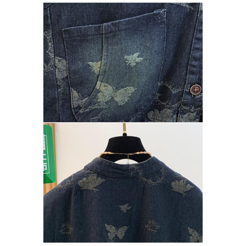 DIMANAF 2026 Autumn Winter Plus Size Women Denim Jackets Coat Casual Loose Blue Print Floral Vintage Outwear Pockets