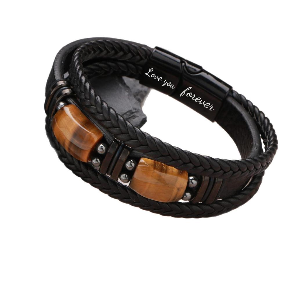 Yellow Tiger Eye Stone Magnetic Bracelet Double Buckle Tiger Eye Stone Leather Bracelet Factory Direct Sale