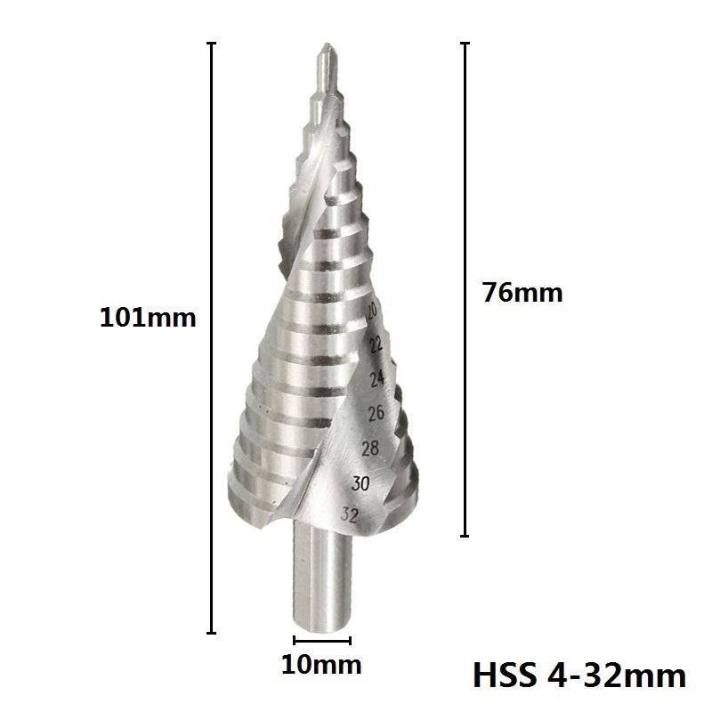 Step Drill Bit 4-32mm HSS Step Cone Drill Spiral Groove Wood Metal Hole Cutter Core Drilling Tools
