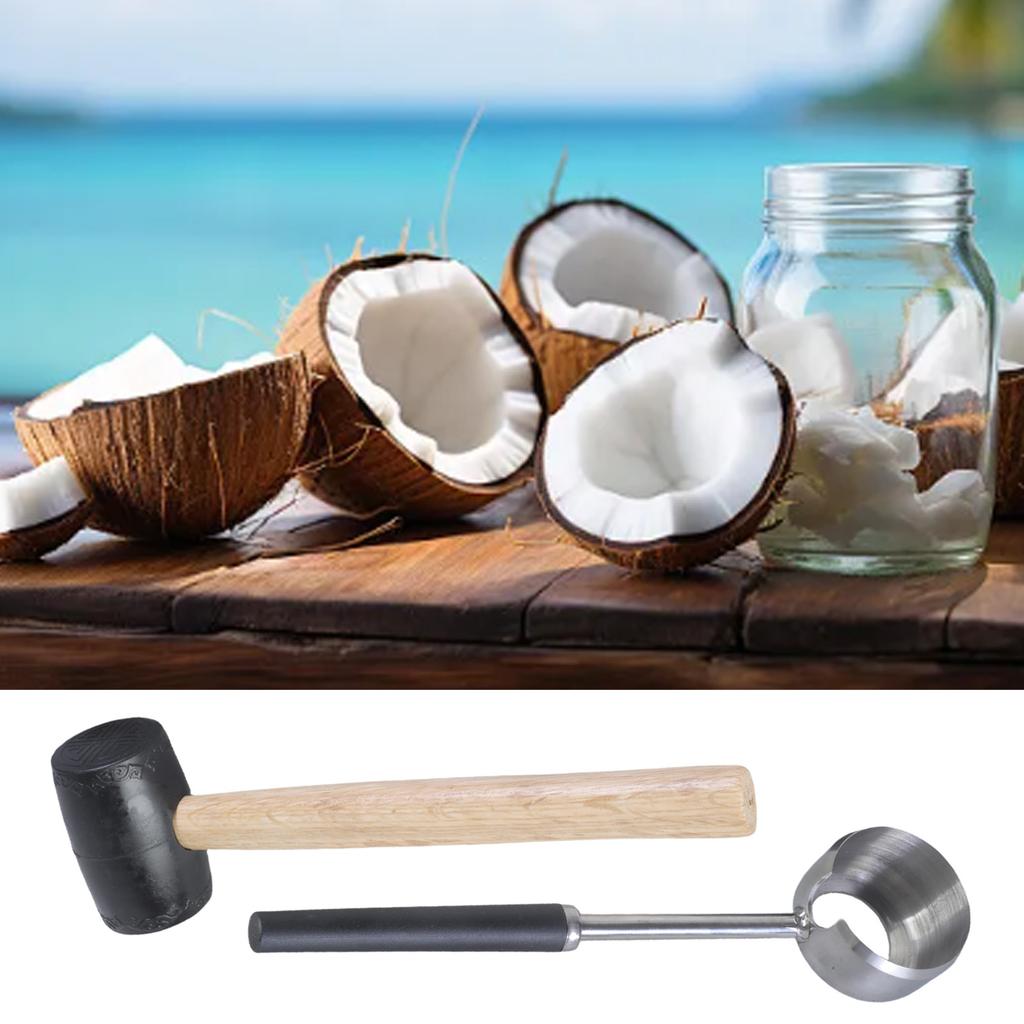 Kokosnussöffner mit Gummihammer Edelstahl Kokosnussöffner Werkzeuge Kokosnussfleischhobel Einfach zu bedienen