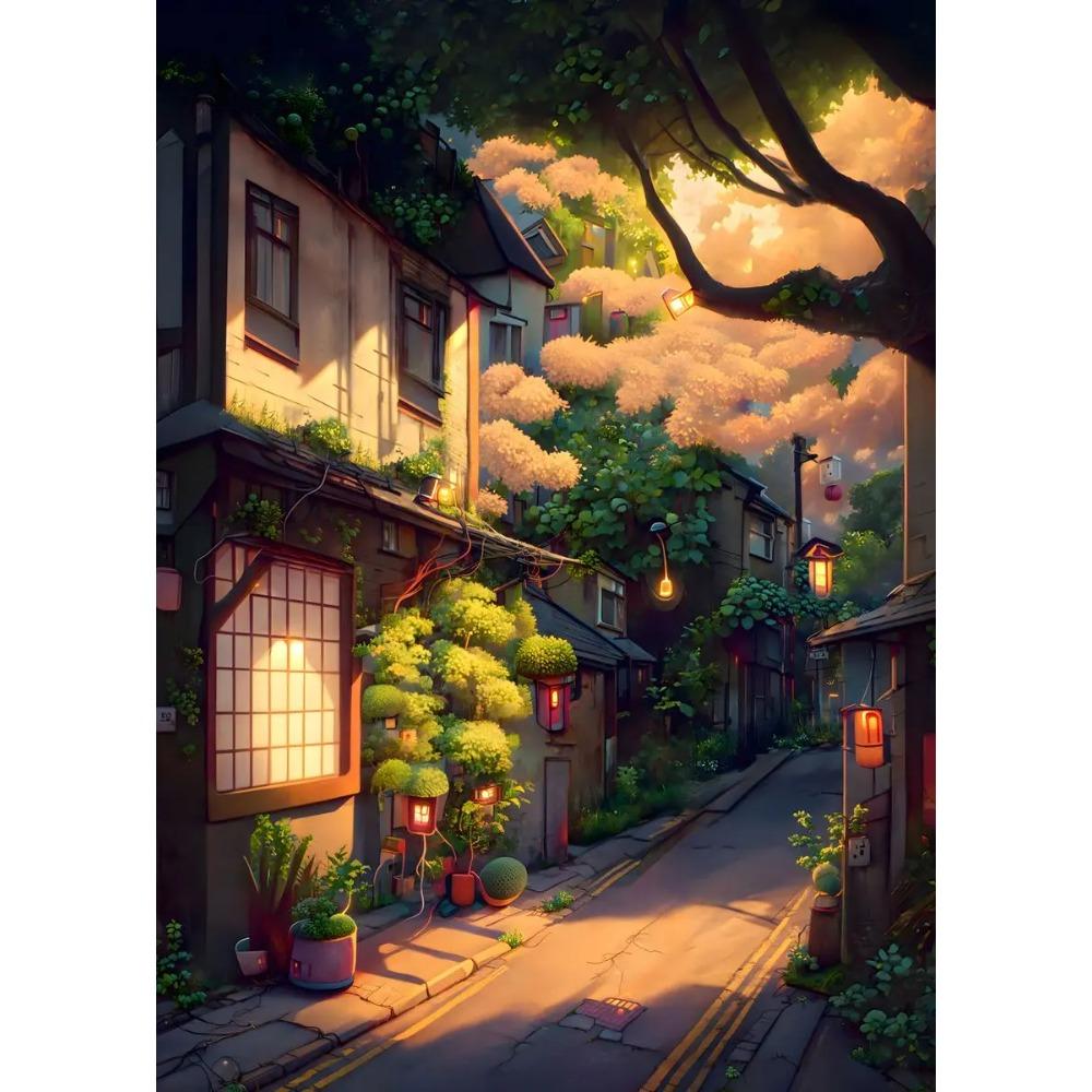 Anime Japanese Street Landscape Poster Prints For Living Room Home Decor Abstract Scenery Canvas Painting Wall Art Aesthetic