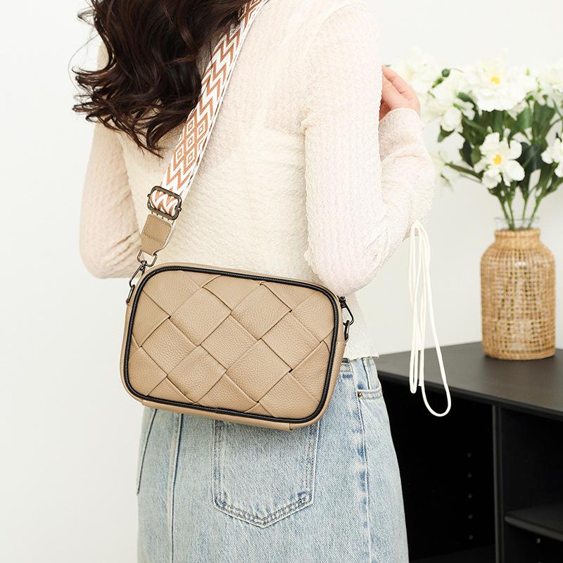 Leather Fashion Women's Bag New Diamond Square Bag First Layer Cowhide Woven Shoulder Bag Messenger Bag Women