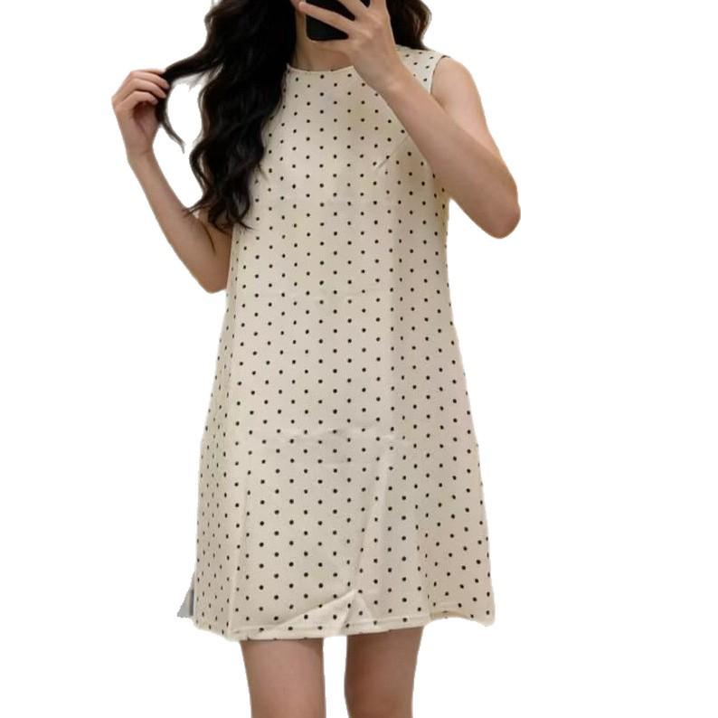 Women's Summer Retro Polka Dot Sleeveless Dress with Round Neck and Back Cutout