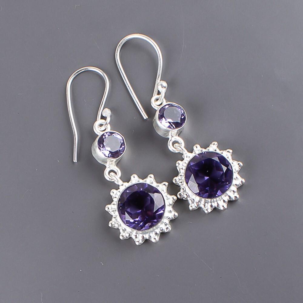 Natural Iolite Gemstone 925 Sterling Silver Jewelry Handmade Hook Earrings 1.80" EE-13-2