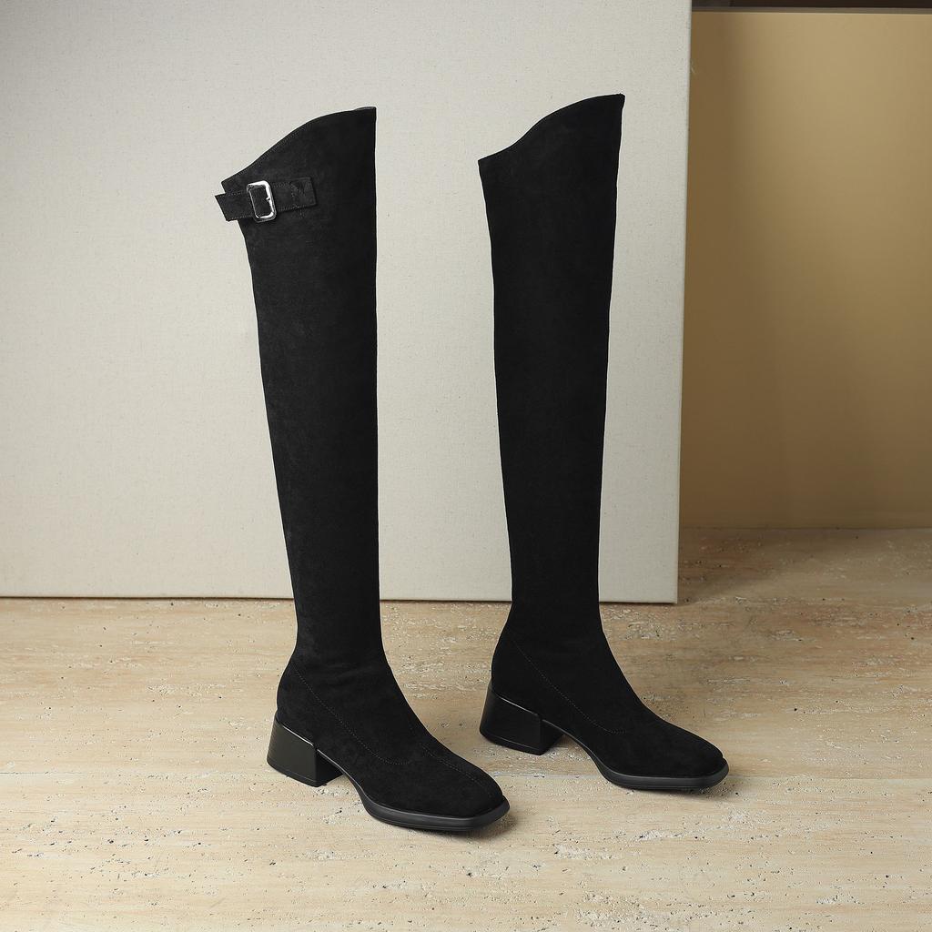 Krazing Pot Flock Autumn Winter Shoes Med Heels Size 43 Over-the-knee Boots Slip on Elastic Thigh High Boots