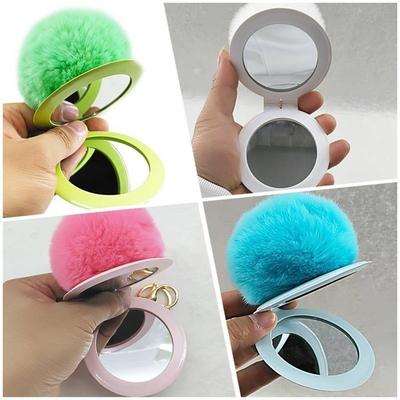 New Design Pompom Plush Keychain with Makeup Mirrors Function Gifts